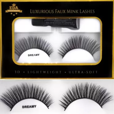 EDA LUXURY BEAUTY DREAMY 3D Faux Mink False Eyelashes - Natural Look Lashes, Full Volume, Extra Long Eyelash Extensions - Eye-Lifting, Winged Cat Eye Effect Fake Eyelashes - Vegan & Cruelty-Free