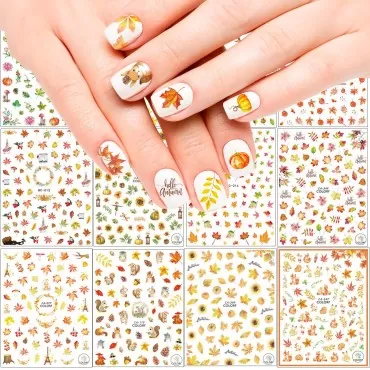 Adurself 1000+ Patterns Autumn Nail Art Decals Fal...