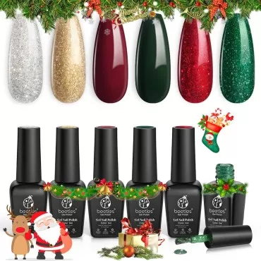 Beetles Gel Nail Polish Set, Sparkle Green Glitter...