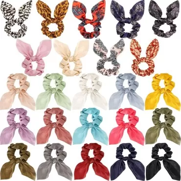 24 Pieces Hair Scrunchies Soft Scarves Scrunchies Elastic Hair Bands Bow Hair Ties Rabbit Ears Scrunchy Ponytail Holder Hair Accessories for Women Girls (Style A)