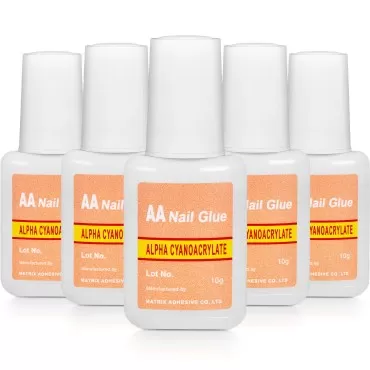 Hicarer Adhesive False Nail Glue Brush-On Nail Glue Quick Nail Glue for Nail Make Up Supplies (5 Packs)