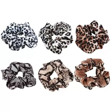 6 Pack Leopard Print Hair Scrunchies Animal Print ...