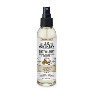 J.R. Watkins Natural Hydrating Body Oil Mist, Coconut Milk & Honey, Moisturizing Body Oil Spray for Glowing Skin, USA Made and Cruelty Free, 6 fl oz, Single