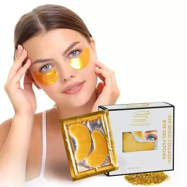 Dermoland - Under Eye Gel Pads, Collagen Eye Patches for Puffy Eyes, Dark Circles, and Wrinkles, 24K Gold Eye Mask, Gel Eye Mask with Hyaluronic Acid, Vegan, Cruelty-Free, Hydrating Eye Pad,15 Pairs