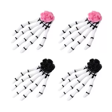 Lurrose 4pcs Gothic Skeleton Hands Bone Hair Clips Hairpins Punk Rock Devil Claw Alligator Barrettes Rose Headwear Headdress for Halloween Costume Prom