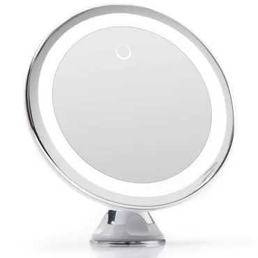 Fancii 10X Magnifying Makeup Mirror with True Natural Light and Locking Suction - 8 inch Large Lighted Travel Vanity Mirror, Dimmable Daylight LEDs, Battery and USB Operated - Luna (Silver)
