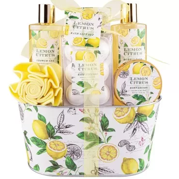 Bath Gift Set, Lemon Citrus Spa Gift Basket for Wo...