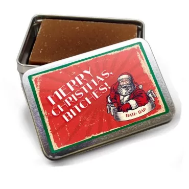 Gears Out Merry Christmas Btches Bath Bar - Funny Retro Santa Design - Novelty Bath Soap for Women - Chocolate Soap, Handcrafted, Made in the USA