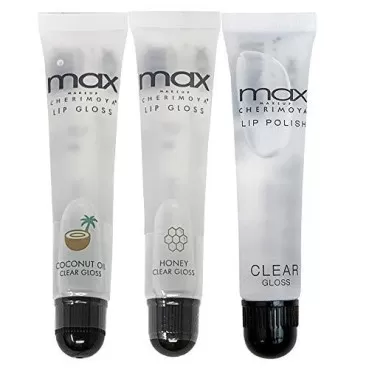 (3Pack) MAX Makeup Cherimoya Lip Polish Clear Set Clear Gloss (Original+Coconut+Honey)