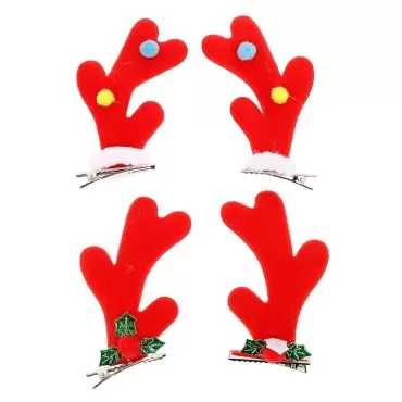 Lurrose 4pcs Reindeer Antler Hair Clips Christmas Deer Antler Barrettes with Bells Party Hair Accessory for Festive Holiday