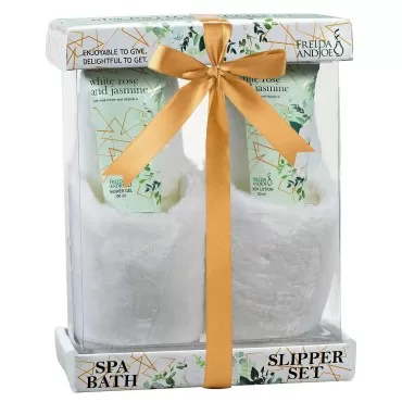 Home Spa Slippers Set Bath Gift Basket - White Ros...