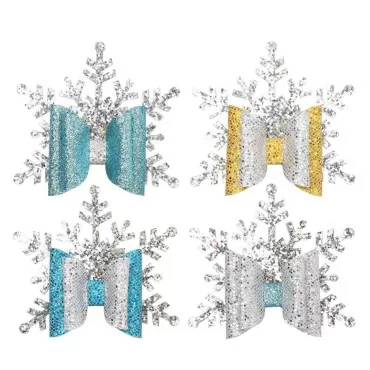 Lurrose 4pcs Snowflake Hair Bows,Glitter Bowknot Hair Clips Bang Hair Barrettes Xmas Costume Headdress Party Headwear