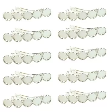 10 Pieces Metal Hair Clips with Blank Round Tray Base Fits 12mm Round Hair Clip Cabochon Settings Hair Barrettes with Blank Hairgrip Base Trays for DIY Hair Accessories Making, Silver