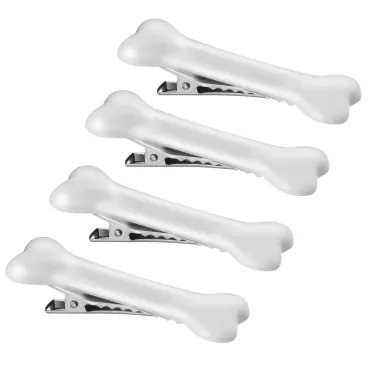 Lurrose 4Pcs Dog Bone Hair Clips White Dog Bone Alligator Clips Bones Pebble Hair Barrette Halloween Bone Hair Pins for Halloween Cosplay Party