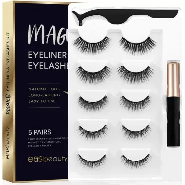 easbeauty 2020 Upgraded Magnetic Eyeliner and Eyelashes Kit, Magnetic Eyelashes with Eyeliner, False Lashes 5 Pairs with Tweezers, Easy to Wear