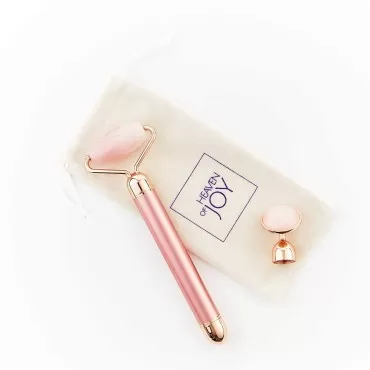 Heaven of Joy Authentic Premium Electric Rose Quartz Roller and Anti-Aging Gua Sha Set, Beauty Massager Tool for Deep Massages and Skin Rejuvenation