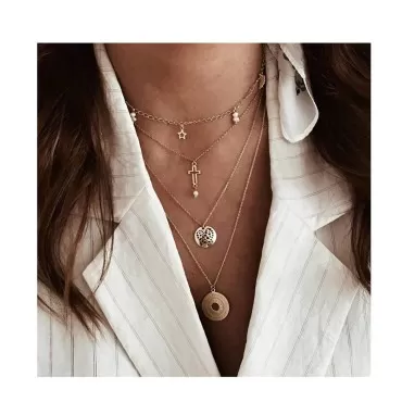 Edary Boho Layered Necklace Cross Pendants Gold Pendants Beaded Necklace for Women and Girls.