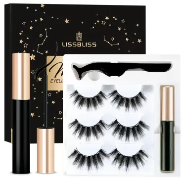 Magnetic Eyelashes with Eyeliner - Magnetic Eyeliner and Lashes Kit, 5D Faux Mink Lashes,Eyelashes Long Reusable False Lashes (3 Pairs)