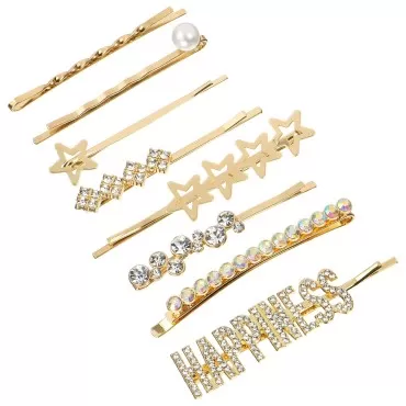 Expressions 8pc Decorative Hair Jewelry Hair Clip Set - Hair Clips for Styling, Bridal Hair Accessories for Women, Cute Hair Clip and Hair Styling Accessories (HAPPINESS, STARS & RHINESTONE)