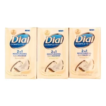 Dial Complete Beauty Bar Soap - 2 in 1 Moisturizing & Antibacterial - Coconut Milk - 2 Count 3.2 OZ Beauty Bars Per Package - Pack of 3 (Packaging may vary)