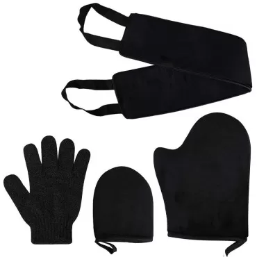 Self Tanning Mitt Applicator Kit 4 in 1 Self Applicator Set with Exfoliating Glove Tan Mitt Applicator Tanning Back Lotion Applicators for Your Back Face Mitt for Tanner Lotion Streak Free Tan