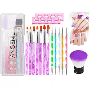 ANGENIL 15PCS Acrylic Nail Brush Set with UV Gel N...