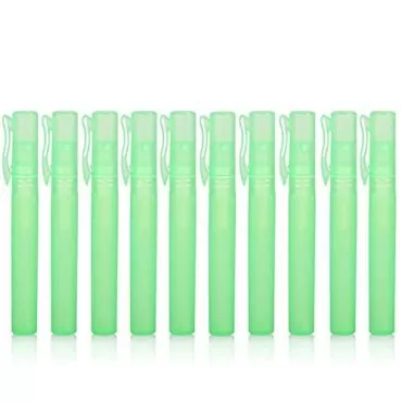 USRommaner 10ml Pen Clip Fine Mist,10 Pcs Plastic Frosted Atomizer Vials Empty Portable Refillable Pump Spray Bottle Perfume hand Sample Tube Travel Makeup Container (Green)