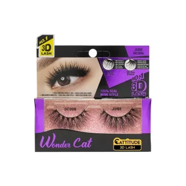 CATTITUDE 3D LASHES June Wonder Cat Faux Mink False Eyelashes, Lightweight & Reusable, Cruelty-Free