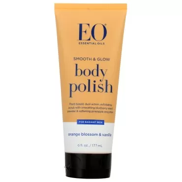 EO Smooth and Glow Body Polish, 6 Ounce (Pack of 1), Orange Blossom and Vanilla, Organic Plant-Based Dual Action Exfoliating Scrub