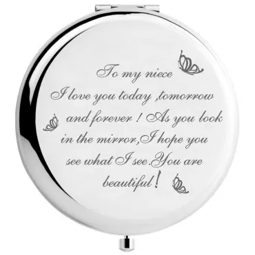 RYOTKIK Warehouse No.9 Niece Gifts from Aunt Uncle, Travel Pocket Cosmetic Engraved Compact Makeup Mirror for Niece Birthday Christmas Graduation Cosmetic Mirror Gifts (Sliver)