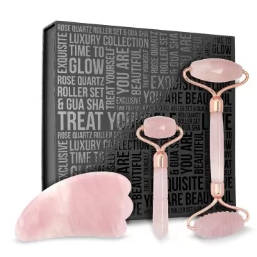 Rose Quartz Face Roller with Gua Sha and Jade Eye ...