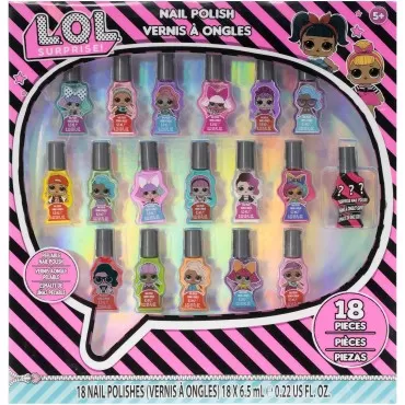 LOL Surprise Non-Toxic Peel-Off Nail Polish Set with Glittery, Shimmer & Opaque Colors including 1 Surprise Bottle for Girls Ages 3+ Perfect for Parties