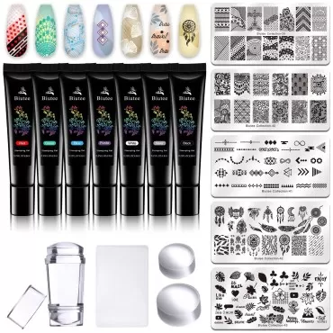 Nail Stamper Kit, 7 Colors Nail Stamping Polish Ge...