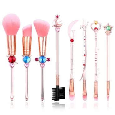 8pcs Moon Makeup Brushes Set, Magic Handle Cosmetic Makeup Brush Set Professional Tool Kit Set Pink Drawstring Bag Included (Rose Gold-2)