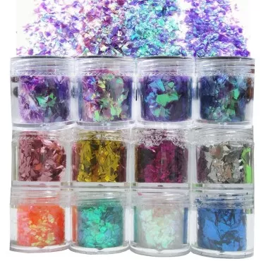 12 Colors Iridescent Chunky Glitter Flakes Kit Irr...