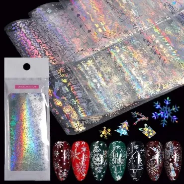 10 Sheets Snowflake Nail Foil Transfer Sticker - 3...