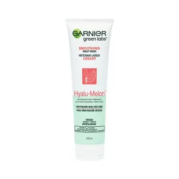 Garnier SkinActive Green Labs Hyalu-Melon Smoothing Milky Washable Cleanser with Hyaluronic Acid + Watermelon for Dehydrated Skin, Fine Lines, (Packaging May Vary), 4.4 FL Oz