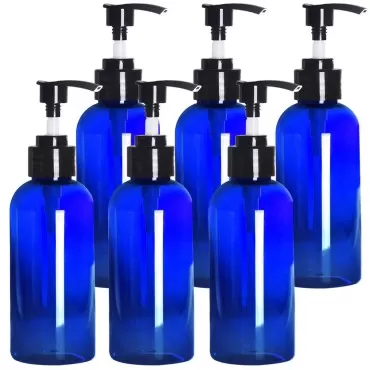 Youngever 6 Pack Blue Plastic Pump Bottles, Refillable Plastic Pump Bottles for Dispensing Lotions, Shampoos, Hand Sanitizer and More (8 Ounce)