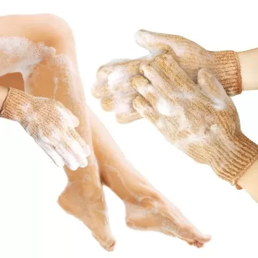 MIG4U Heavy Exfoliating Shower Gloves for Bath,Premium Nylon Body Wash Bathing Gloves for Men Women Spa, Massage and Skin Scrub, Dead Skin Remover with Hanging Loop, Honey Yellow, Large