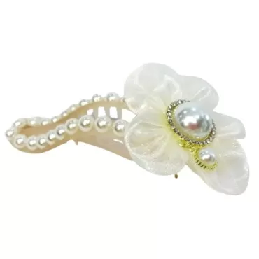 Hair Claw Clips Jaw Barrettes Pins ribbon for Thin Fine Thick Hair Women and Girls: M25 (WH-FW)