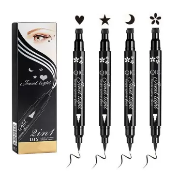 Black Liquid Eyeliner & Stamp Set - 4 PCs Winged E...
