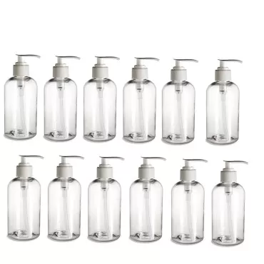 12 Pack- 8 oz- Clear Boston Plastic Bottles- White...