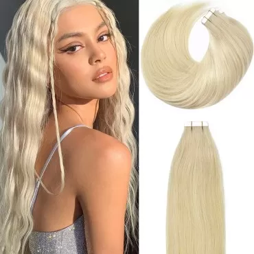 Lacer Hair Tape in Human Hair Extensions Natural Hair Dip Dyed Balayage #60A Light Platinum blonde Seamless PU Skin Weft 100% Real Virgin Invisible Hair Double Side 50g 20pcs/set 18 inch