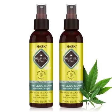 HASK HEMP OIL 5-in-1 Leave In Conditioner Spray for all hair, color safe, gluten free, sulfate free, paraben free - HEMP OIL 2 PIECE SET