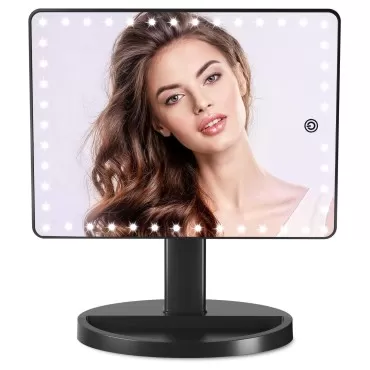 FUNTOUCH Rechargeable Large Makeup Mirror with Lights and 10X Magnification Mirror, Lighted Makeup Vanity Mirror with 96 LED, Sensor Touch Dimmable, 360 Degree Adjustable Rotation, Light up Mirror