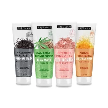 FREEMAN Exotic Blends Face Mask Variety Set with Clay, Peel-Off, Gel, & Cream Facial Masks, Skincare for Women, Face Mask Essentials Kit, Hydrating, Soothing, & Purifying, 4 Count Tubes