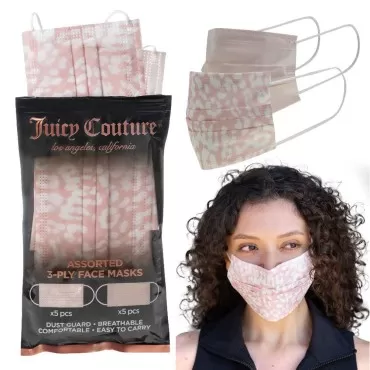 Juicy Couture Couture 3ply Disposable Face Masks Pack, Blush Solid/Blush Leopard, 10 Count