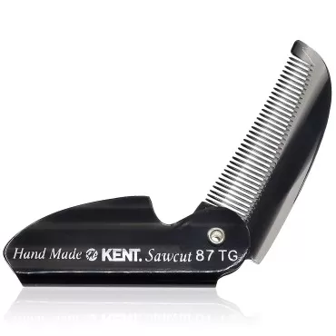 Kent 87T Graphite Handmade Folding Pocket Comb for Men, Fine Tooth Hair Comb Straightener for Everyday Grooming Styling Hair, Beard or Mustache, Saw Cut Hand Polished, Made in England (6 Pack)