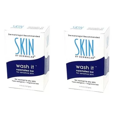 Dermalab Wash It Superfatted Hypoallergenic Fragrance Free Cleansing Bar 2 Pack for Sensitive to Normal Skin | Helps Moisturize & Hydrate | Colorant & Lanolin Free Bar Soap | Safe for Kids, Adults, & Infants
