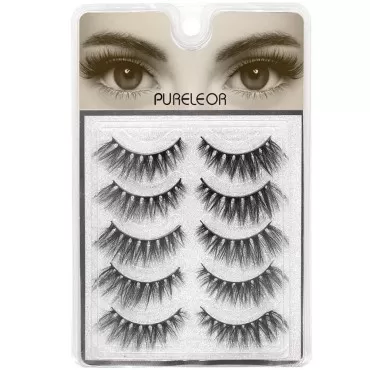 Fluffy Cat Eye-Lash 3D Natural Mink Eyelashes Look Wispies False Lashes 15mm Soft Reusable Eyelashes For Small Eyes Lightweight No Glue 5 Pairs